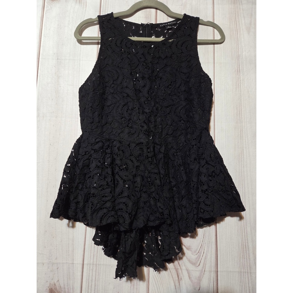 Haute‎ Monte Black Lace Peplum Whimsigoth Women's Size L Ruffle Hem